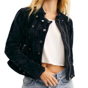 Free People Dusk Til Dawn Velvet Moto Jacket Black